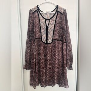 Knox Rose Tunic Dress Women XXLPurple Black Floral Paisley Boho Bohemian Keyhole